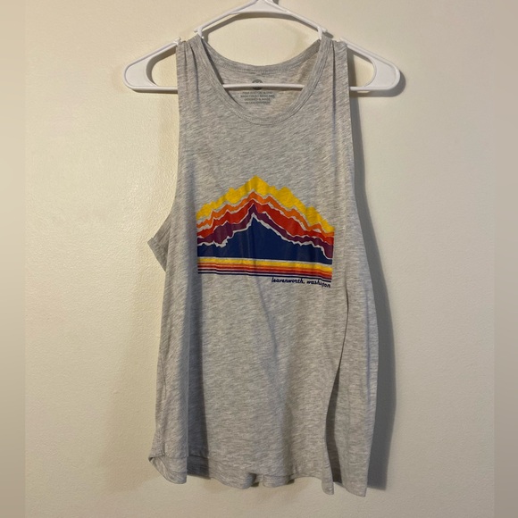 Designed and made in Leavenworth, Wa colorful mountain logo racer back tank top - Picture 1 of 5